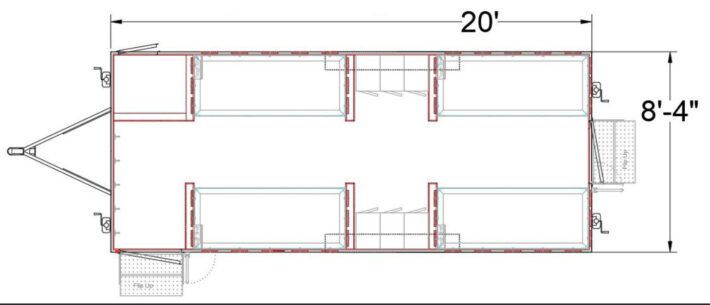 Trailer with 4 bunks and 6 lockers.