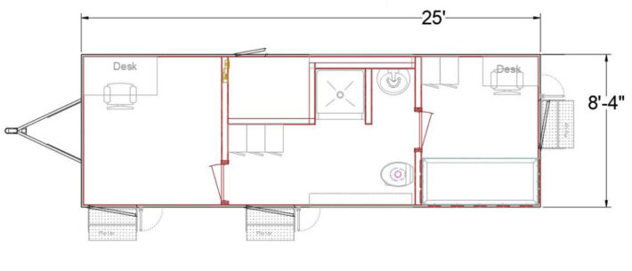 Trailer a bunk, full bathroom, and office