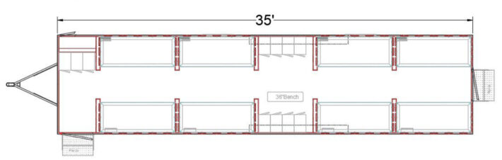 Trailer with 8 bunks and 11 lockers.