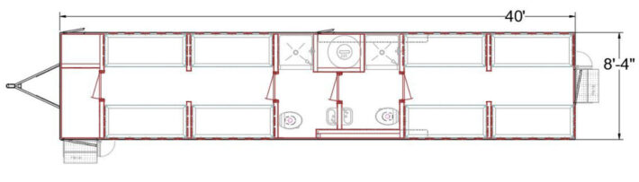 Trailer with 8 bunks and 2 full bathrooms